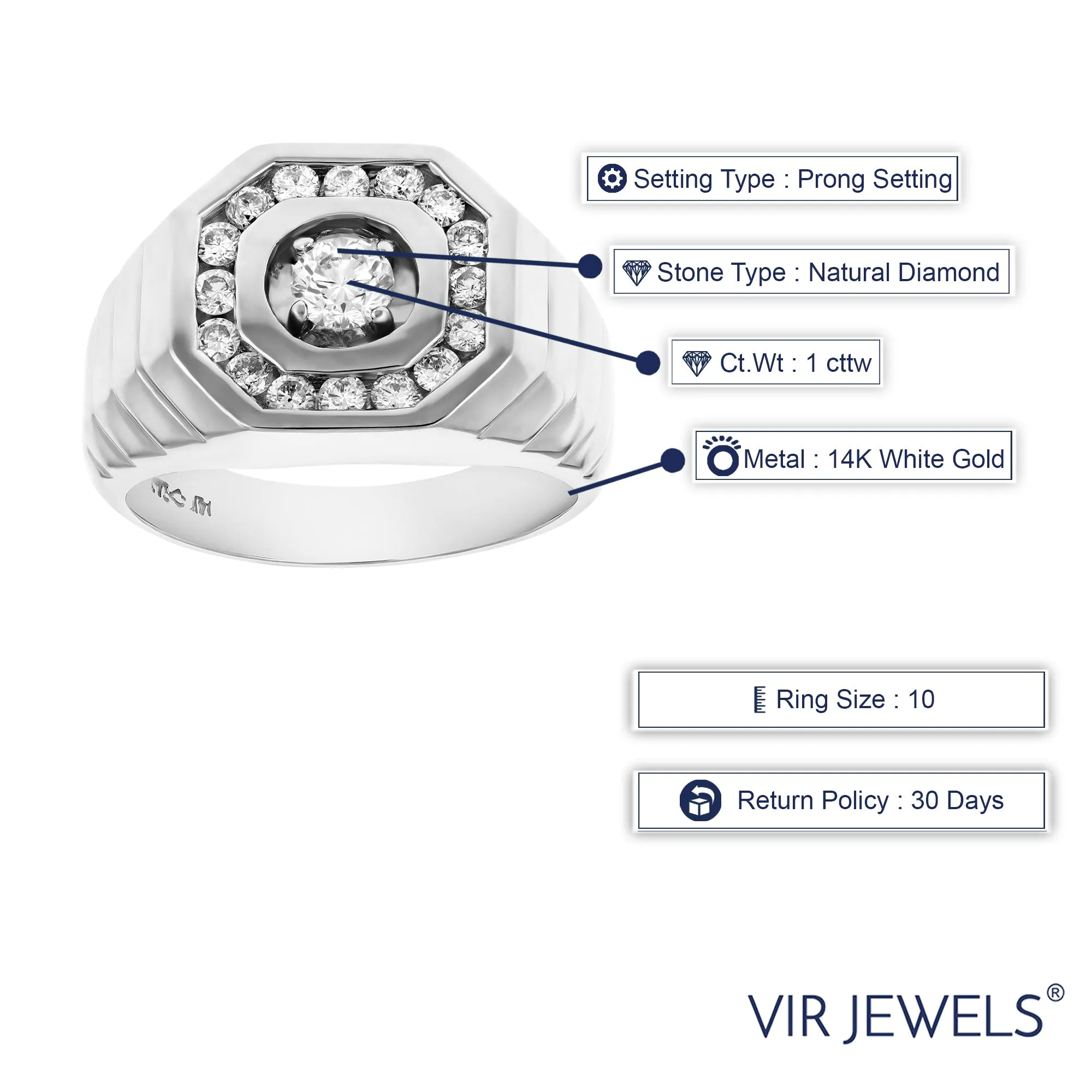 1 cttw Diamond Men's Engagement Ring in 14K White Gold