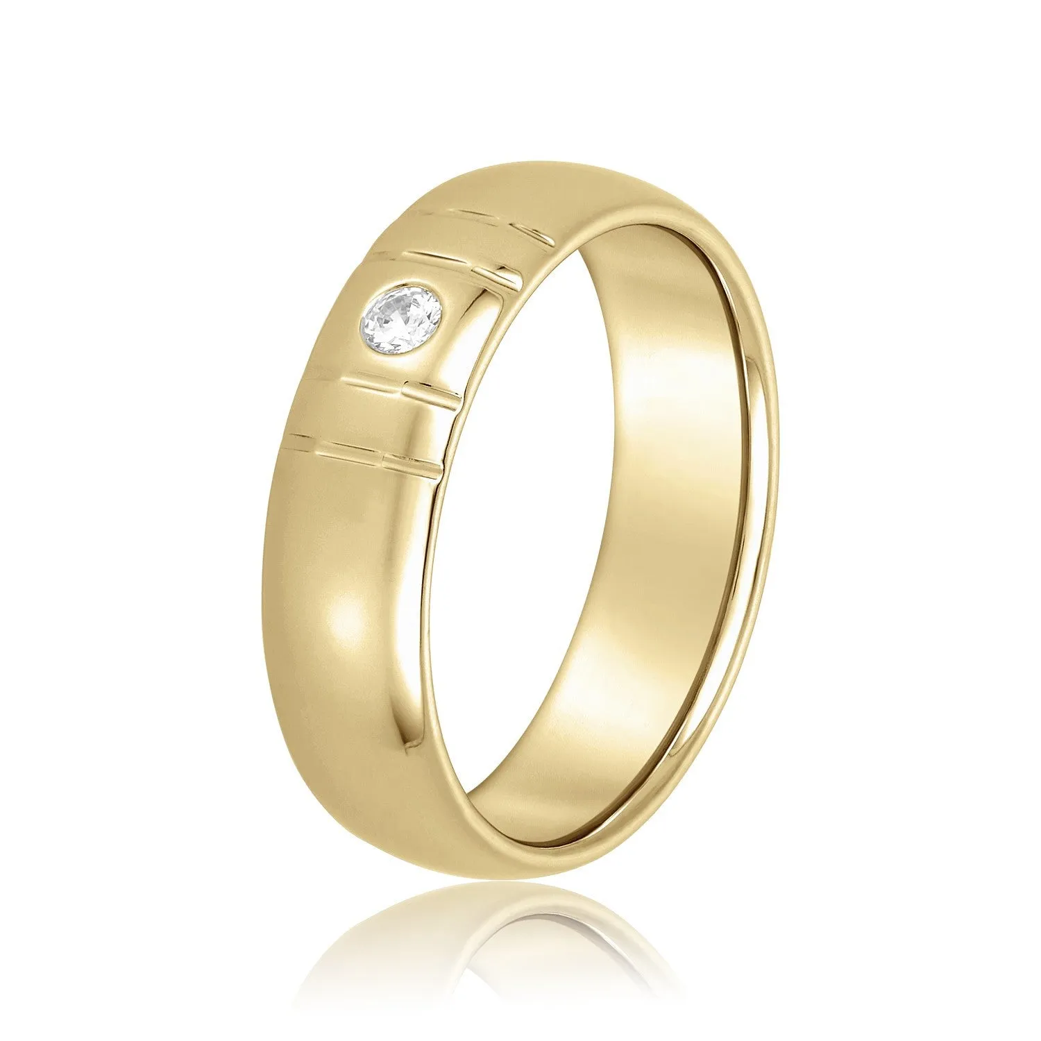 14K Yellow Gold Men's 6MM Diamond Accented Wedding Ring (.06ct)
