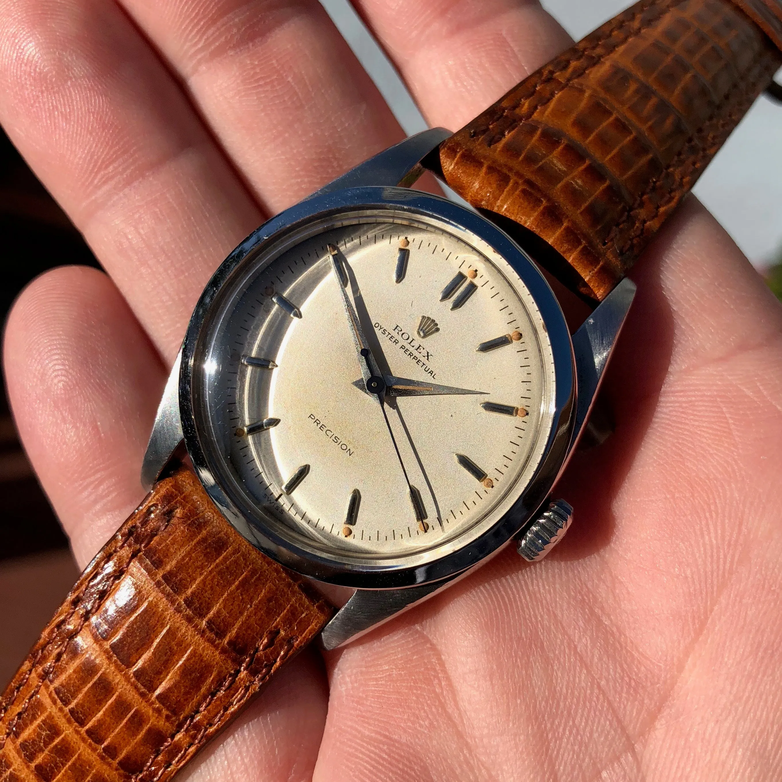 1953 Rolex Oyster Perpetual 6298 Pre-Explorer Precision Automatic Cream Dial Wristwatch