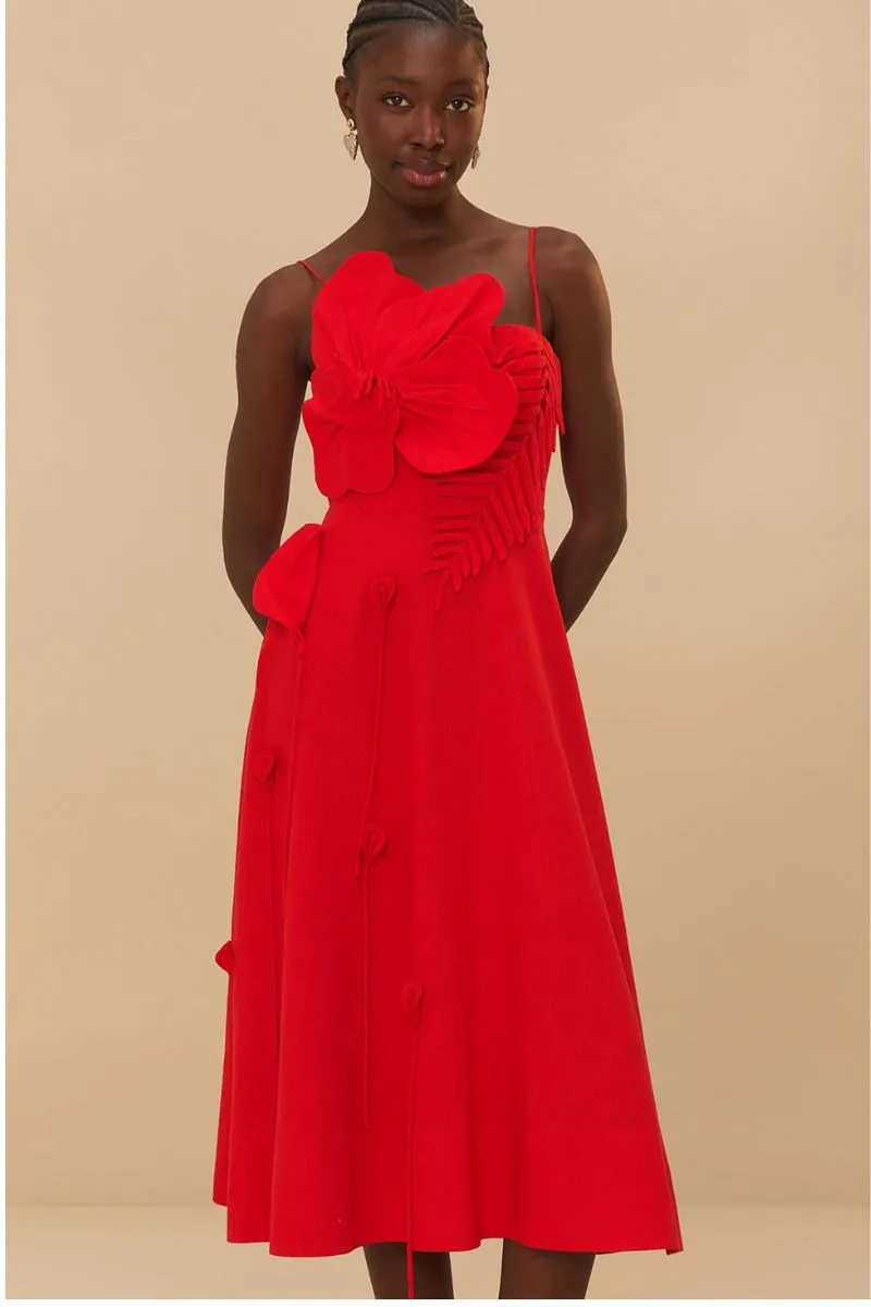 3D Floral Sleeveless Midi Dress