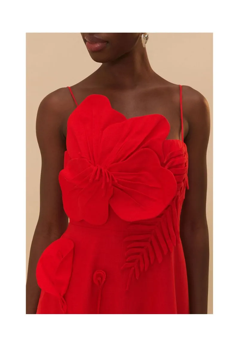 3D Floral Sleeveless Midi Dress