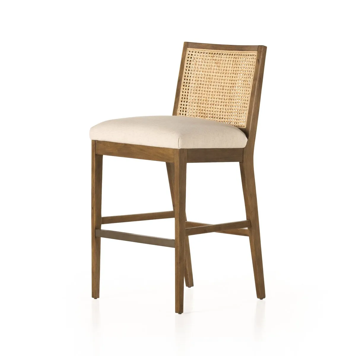 Antonia Cane Armless Bar Chair, Toasted Parawood/Savile Flax