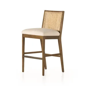 Antonia Cane Armless Bar Chair, Toasted Parawood/Savile Flax