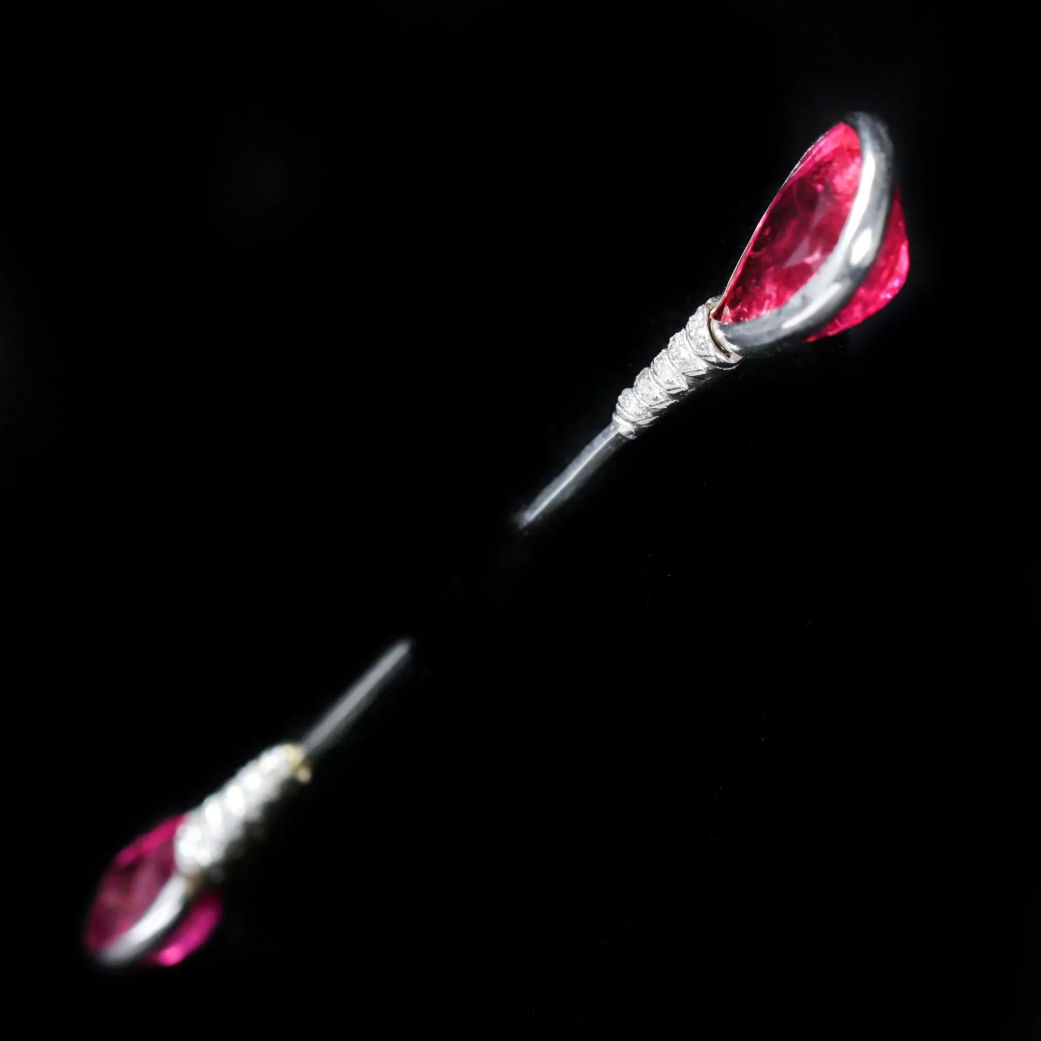 Art Deco Platinum, Rubellite, and Diamond Jabot Pin