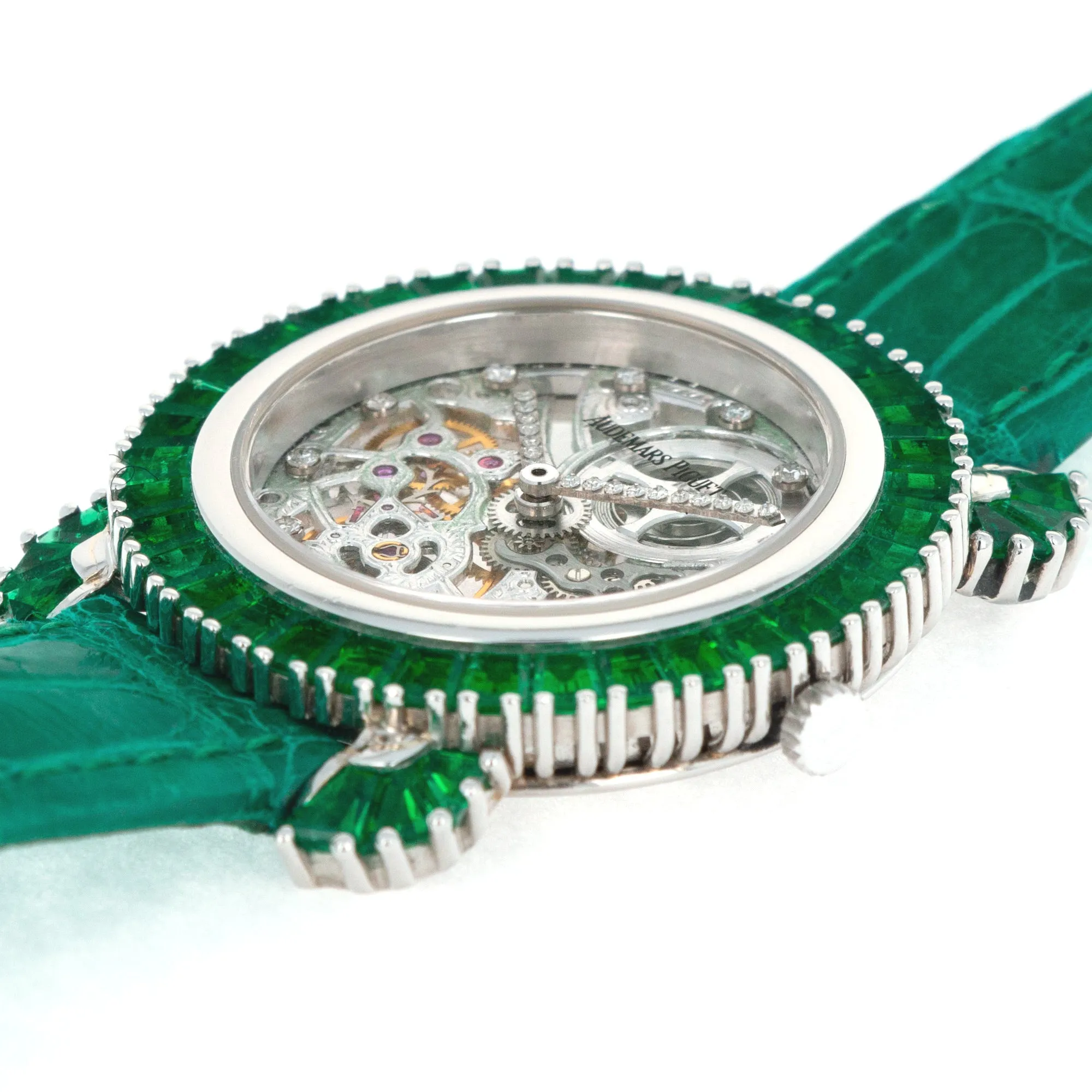 Audemars Piguet Skeletonized Emerald Diamond Watch, Piece Unique