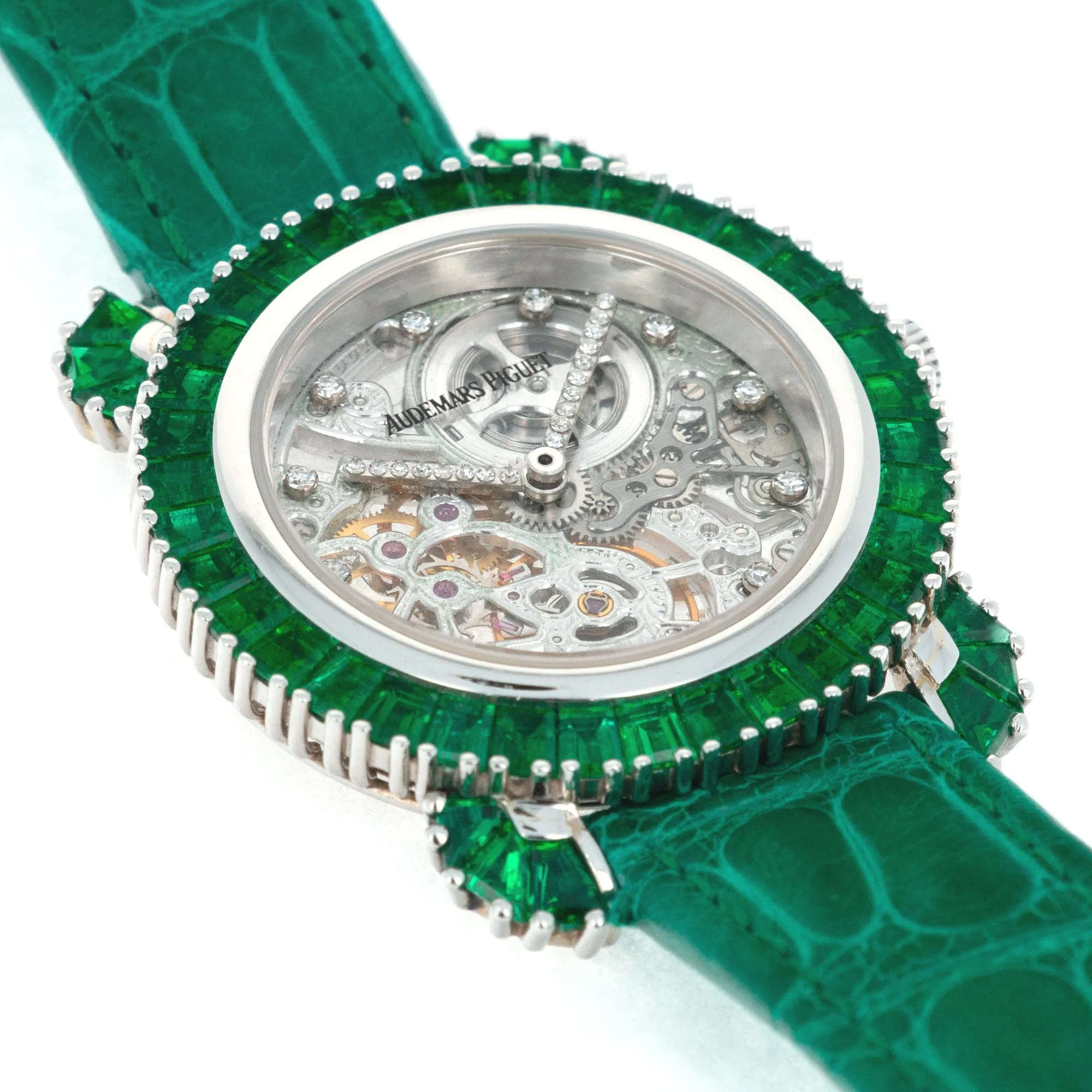 Audemars Piguet Skeletonized Emerald Diamond Watch, Piece Unique
