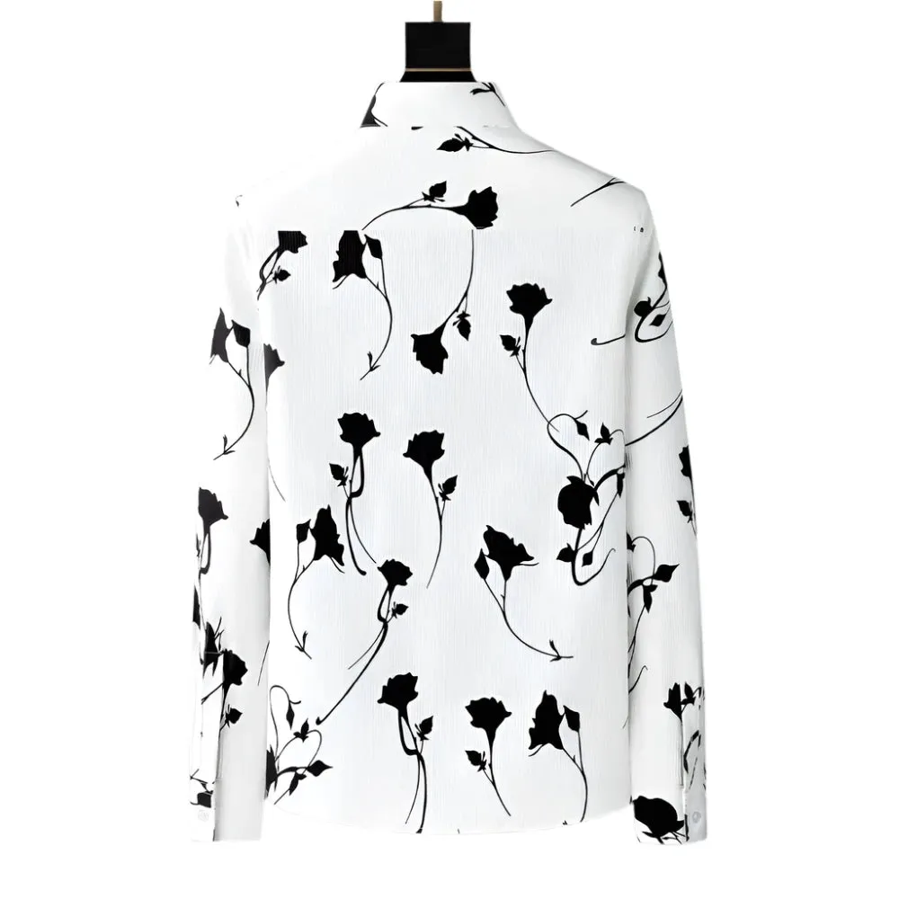 Autumn Men’s Floral Dress Shirt – Long Sleeve Casual Business Style, Loose Fit Party and Streetwear Clothing, Sizes Up to 4XL