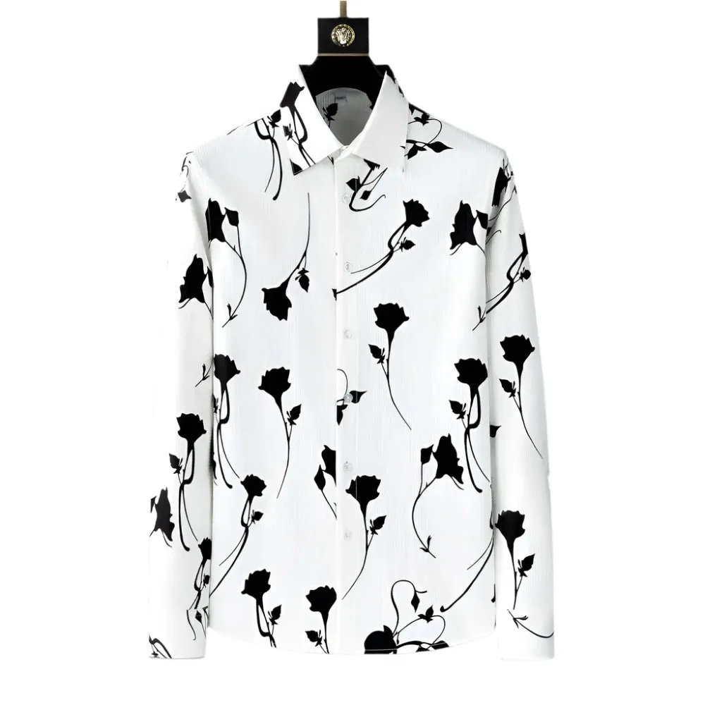 Autumn Men’s Floral Dress Shirt – Long Sleeve Casual Business Style, Loose Fit Party and Streetwear Clothing, Sizes Up to 4XL