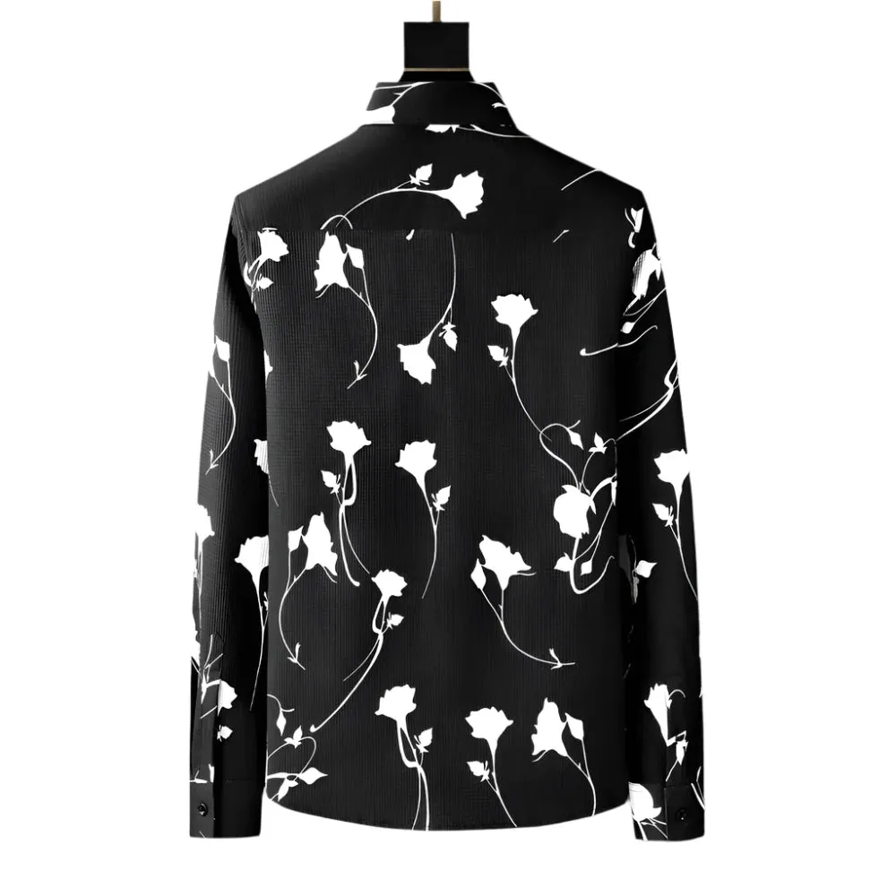 Autumn Men’s Floral Dress Shirt – Long Sleeve Casual Business Style, Loose Fit Party and Streetwear Clothing, Sizes Up to 4XL