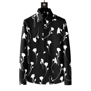 Autumn Men’s Floral Dress Shirt – Long Sleeve Casual Business Style, Loose Fit Party and Streetwear Clothing, Sizes Up to 4XL