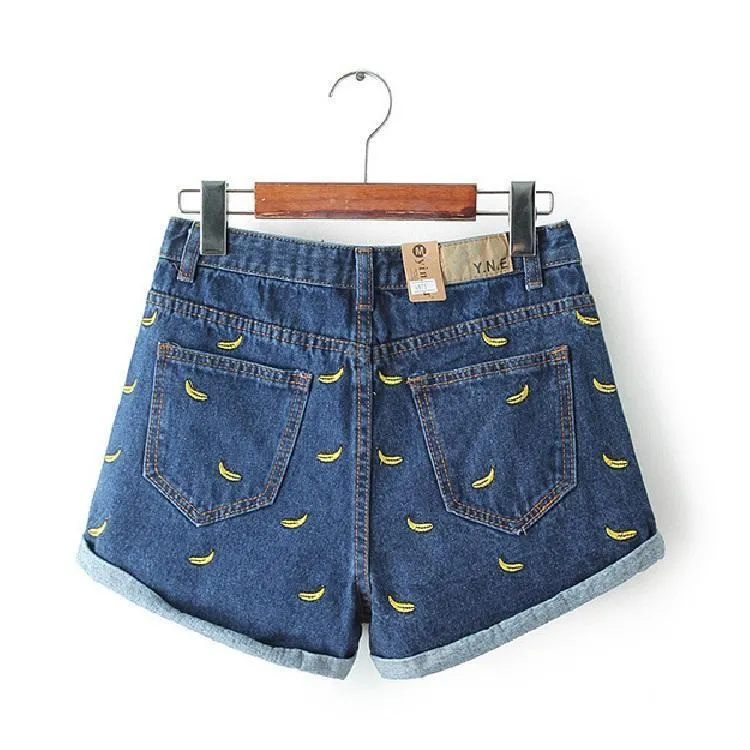 Banana Embroidery Denim Shorts