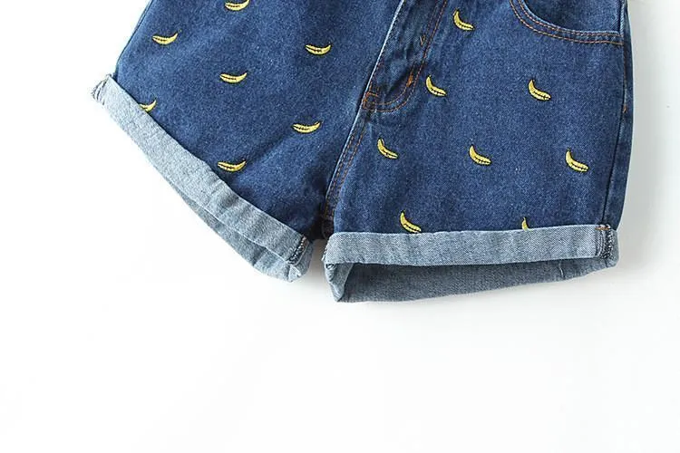 Banana Embroidery Denim Shorts