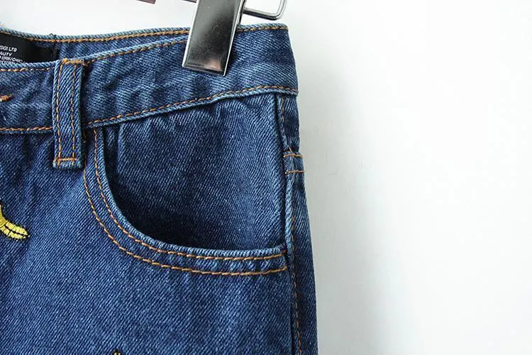 Banana Embroidery Denim Shorts