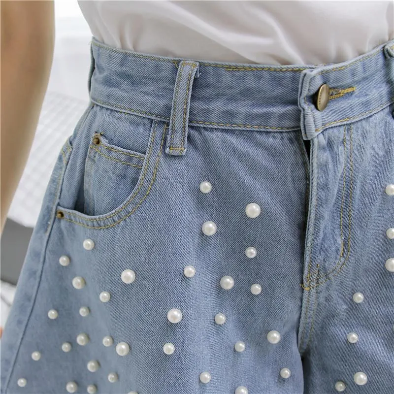 Beading Design A-Line Denim Shorts