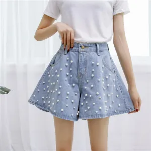 Beading Design A-Line Denim Shorts