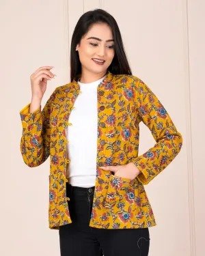 Beautiful Yellow Cotton Quilted Reversible Print Jackets