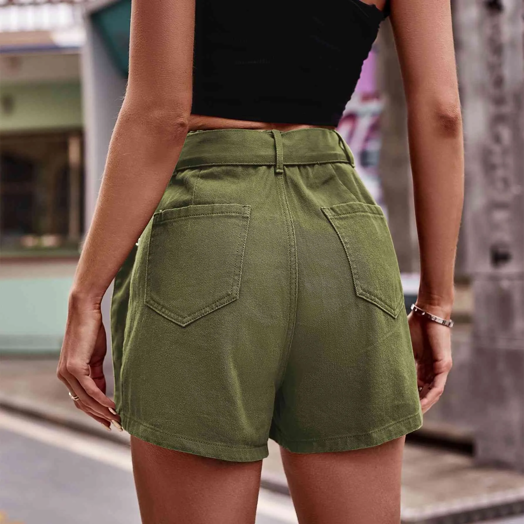Belted Denim Shorts with Pockets (3 Colors)