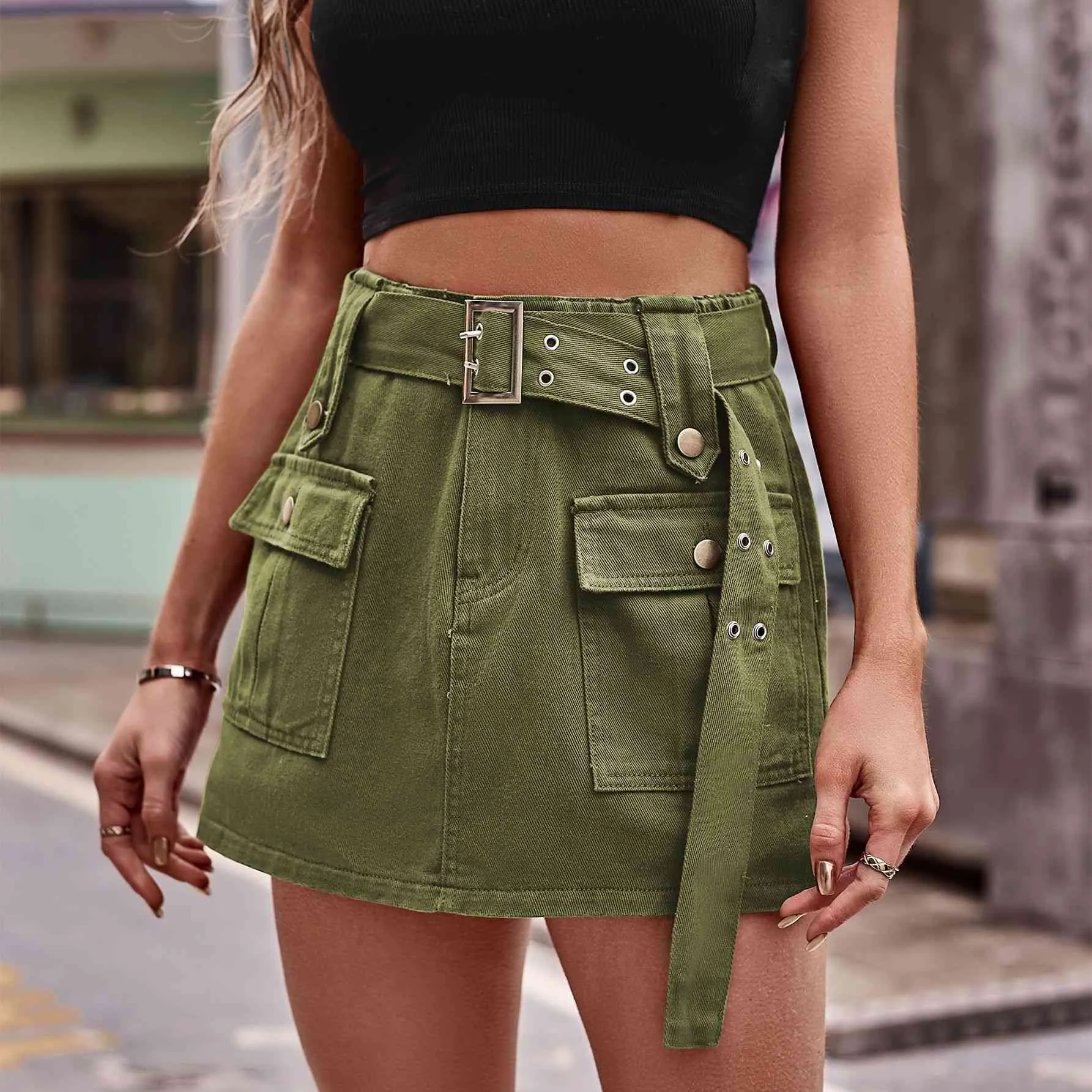 Belted Denim Shorts with Pockets (3 Colors)