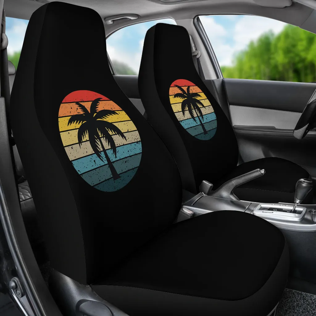 Black with Retro Sun and Palm Tree Car Seat Covers Set
