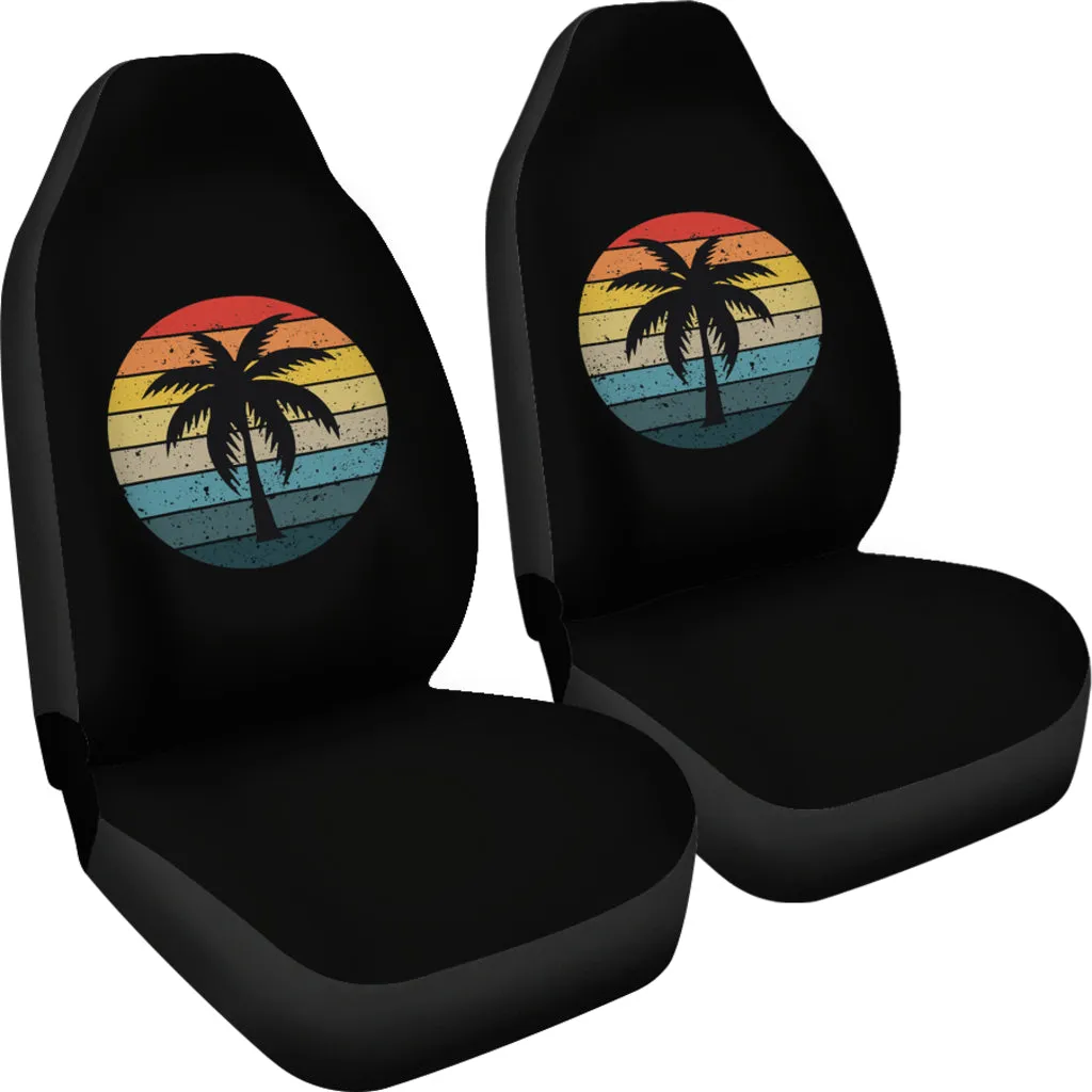 Black with Retro Sun and Palm Tree Car Seat Covers Set