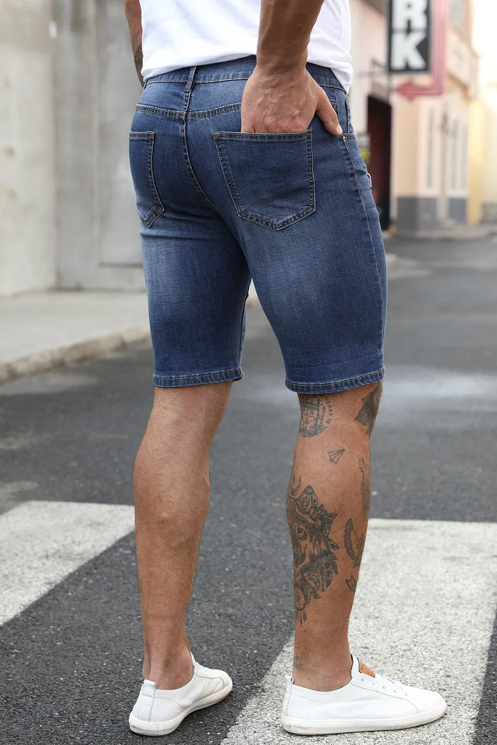 Blue American Flag Pattern Patchwork Men's Denim Shorts