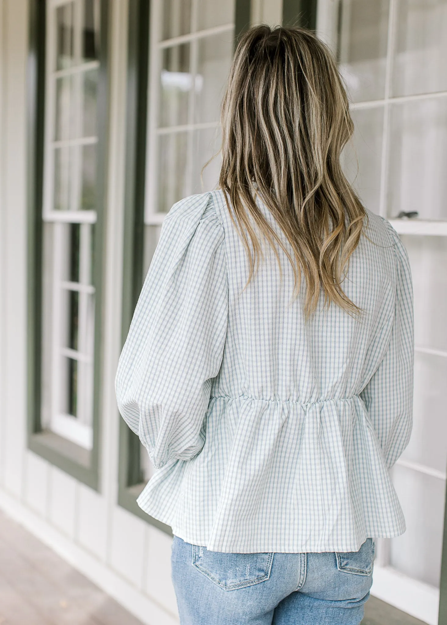 Blue Check and Bows Top