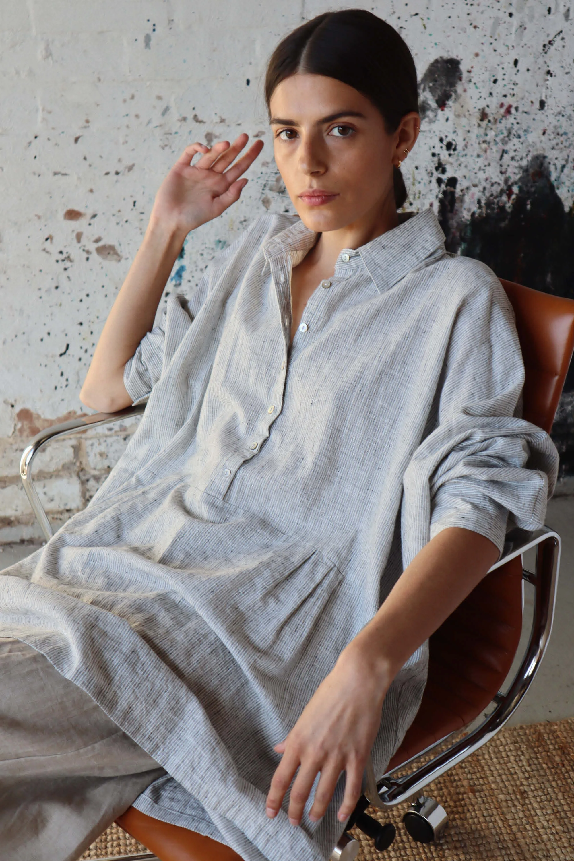 Byron Oversized Shirt Dress Grey Stripe