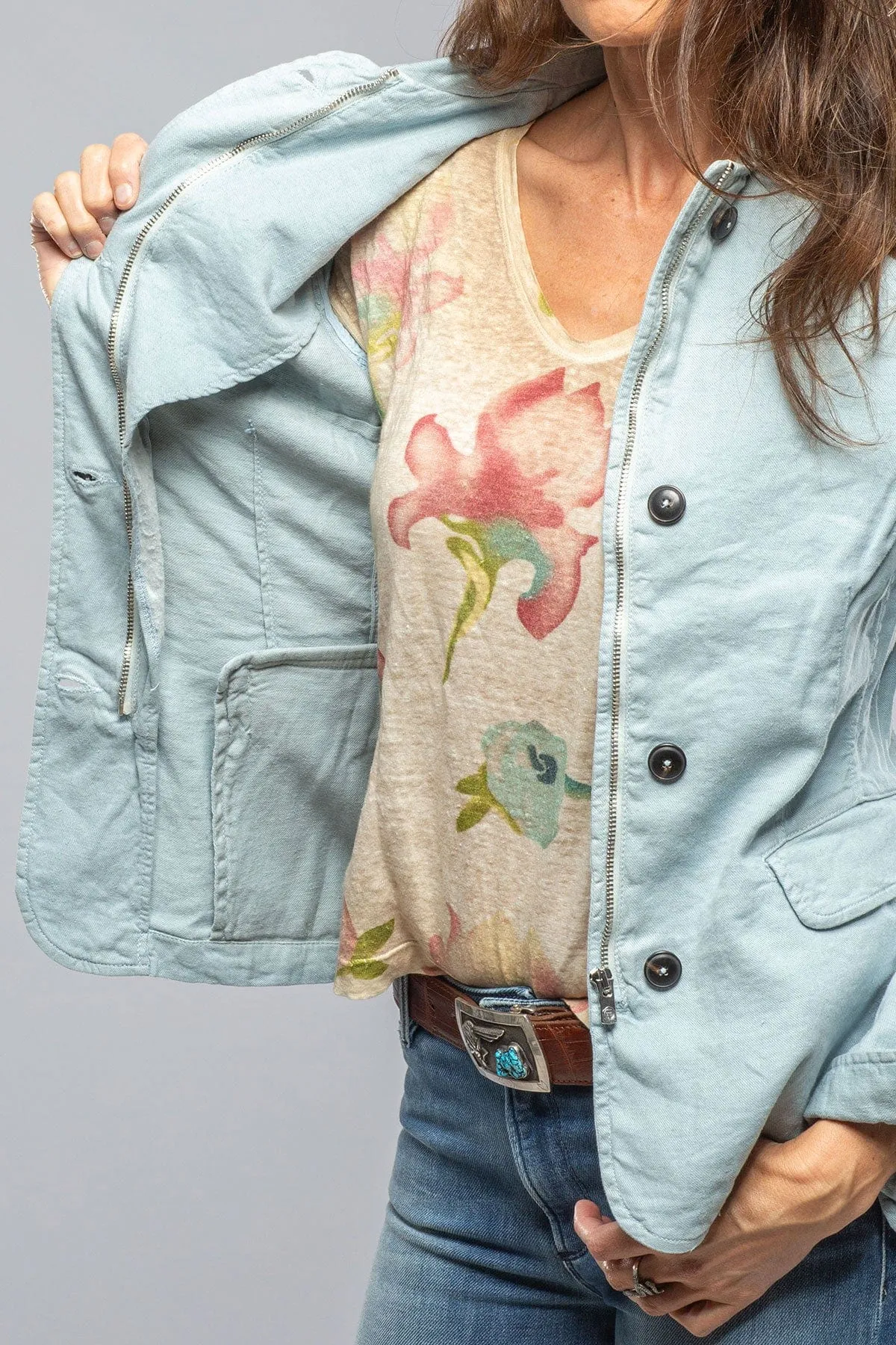 Chama Cotton Linen Washed Blazer Jacket In Blue Ice