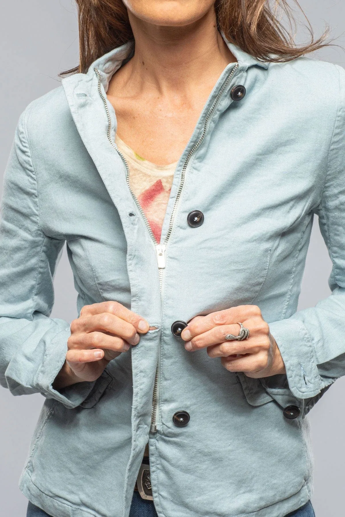 Chama Cotton Linen Washed Blazer Jacket In Blue Ice