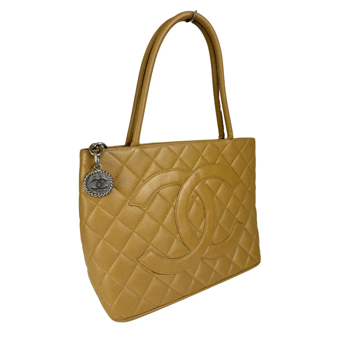 Chanel Beige Caviar Medallion Tote