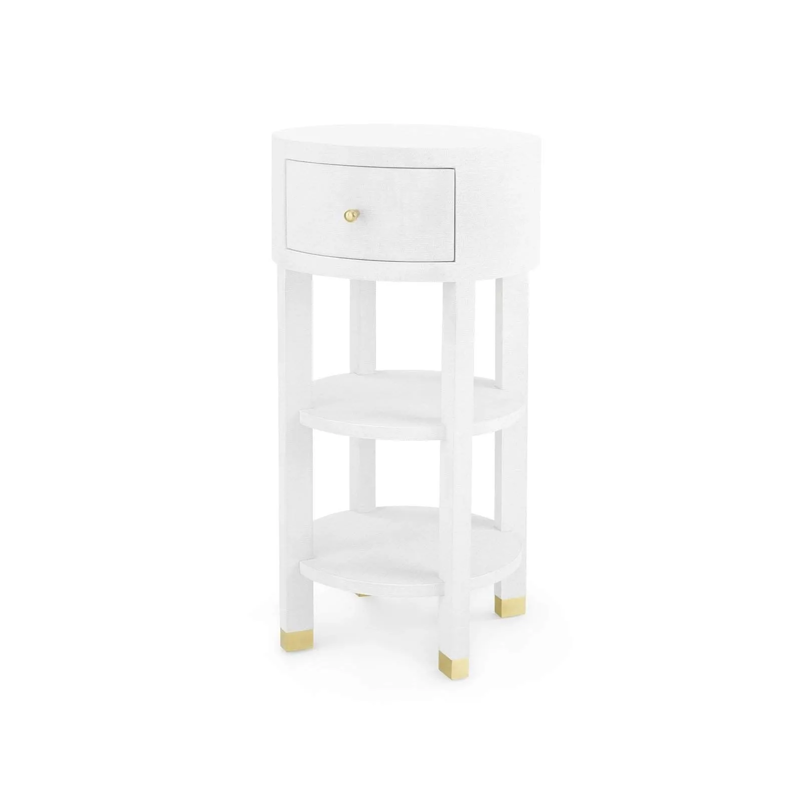 Claudette 1-Drawer Round Side Table / Cream, Brass