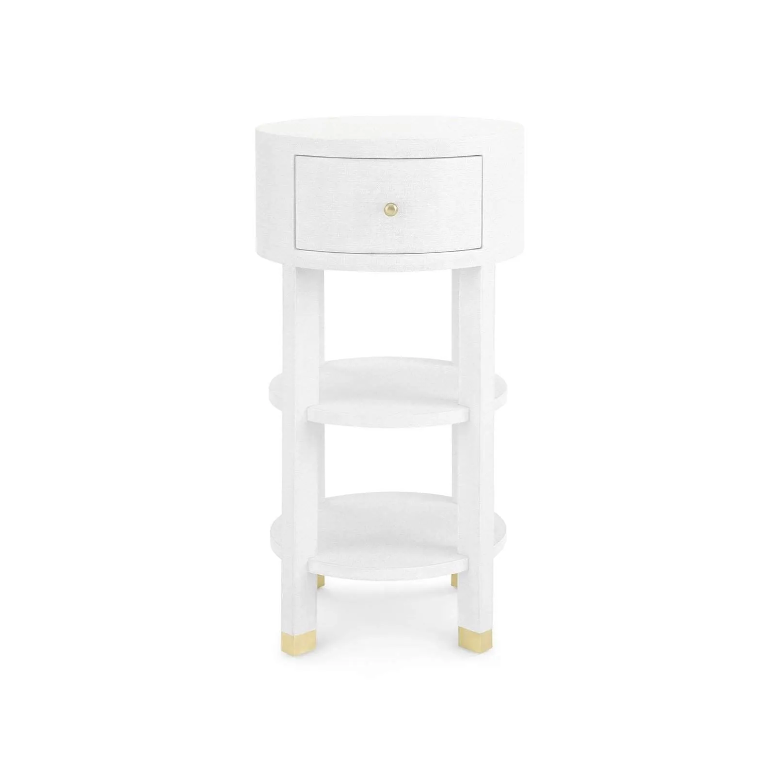 Claudette 1-Drawer Round Side Table / Cream, Brass