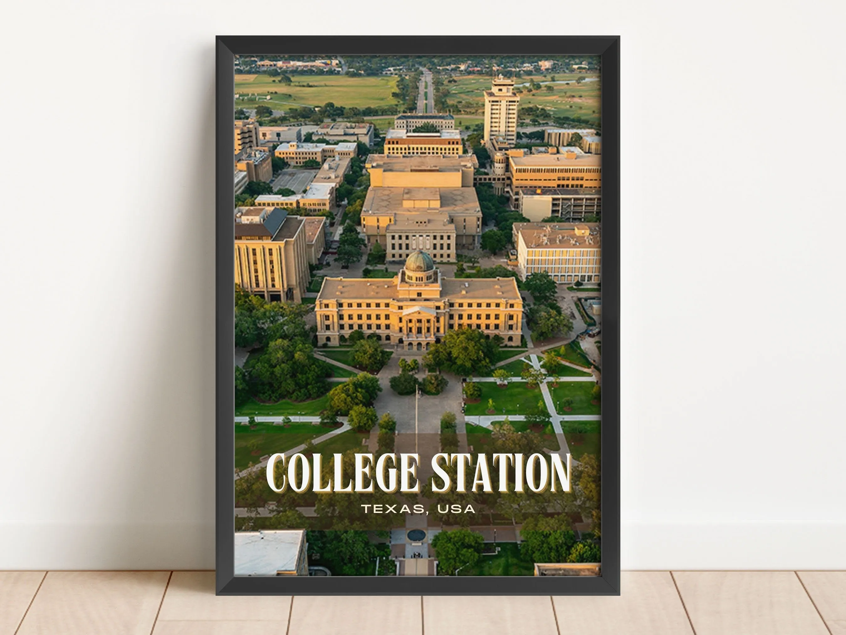 College Station Retro Wall Art, Texas, USA