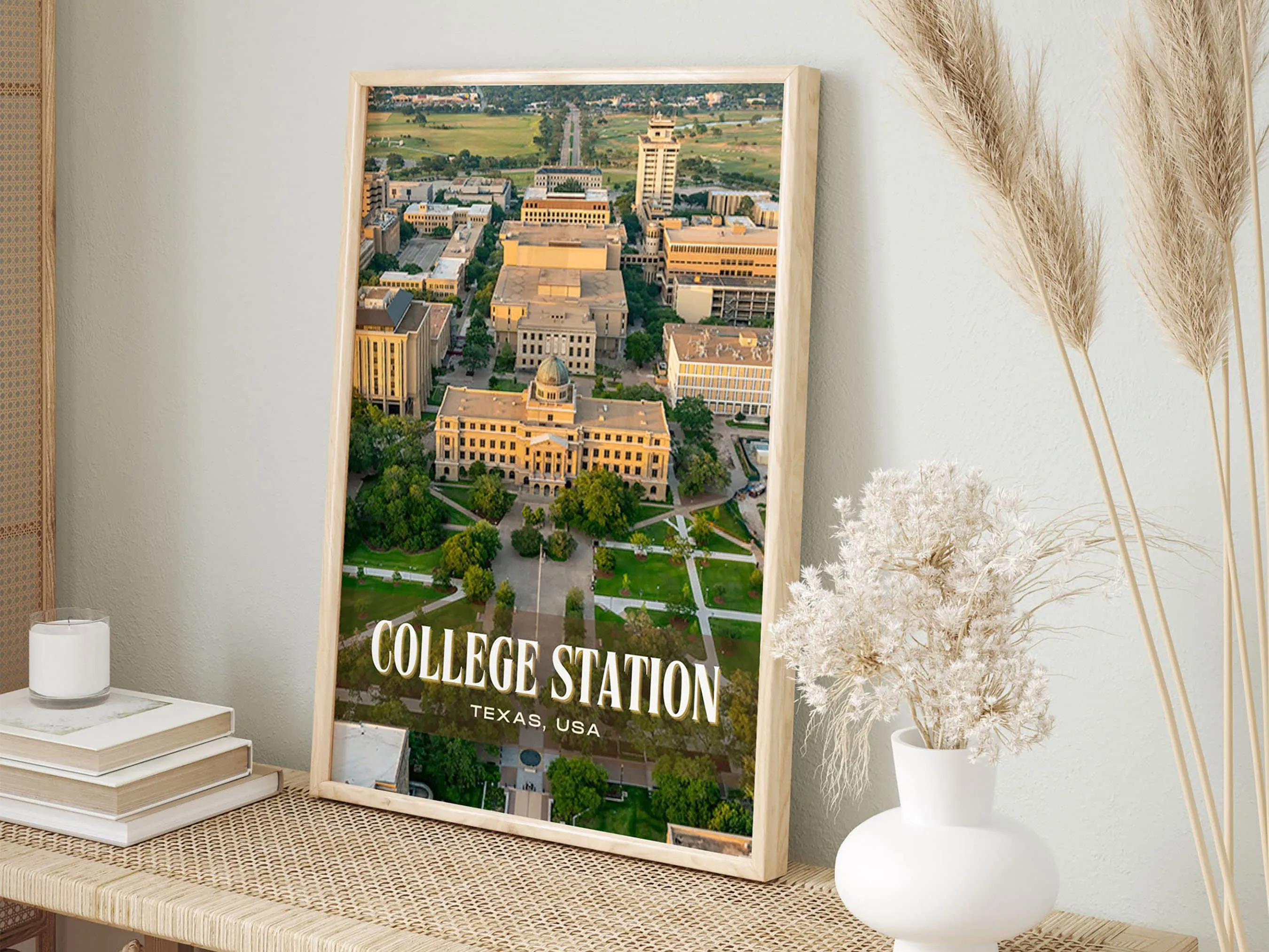 College Station Retro Wall Art, Texas, USA
