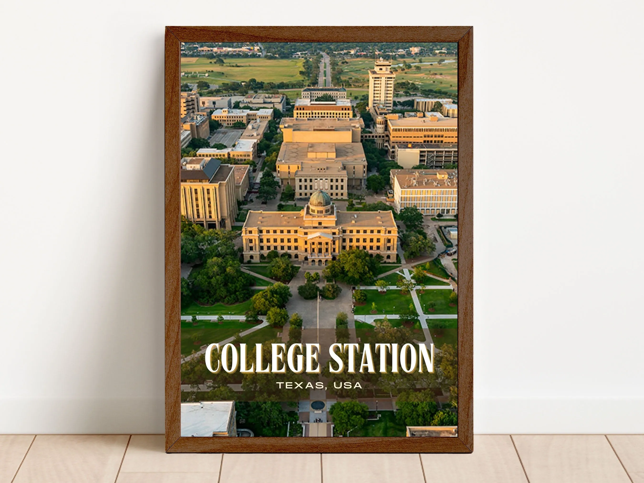 College Station Retro Wall Art, Texas, USA