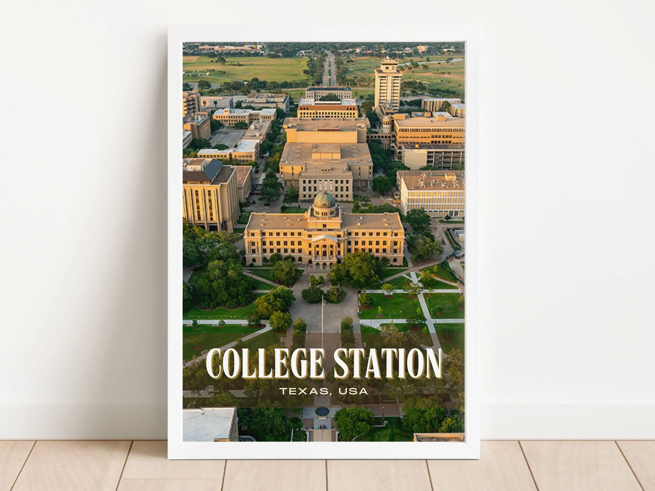 College Station Retro Wall Art, Texas, USA