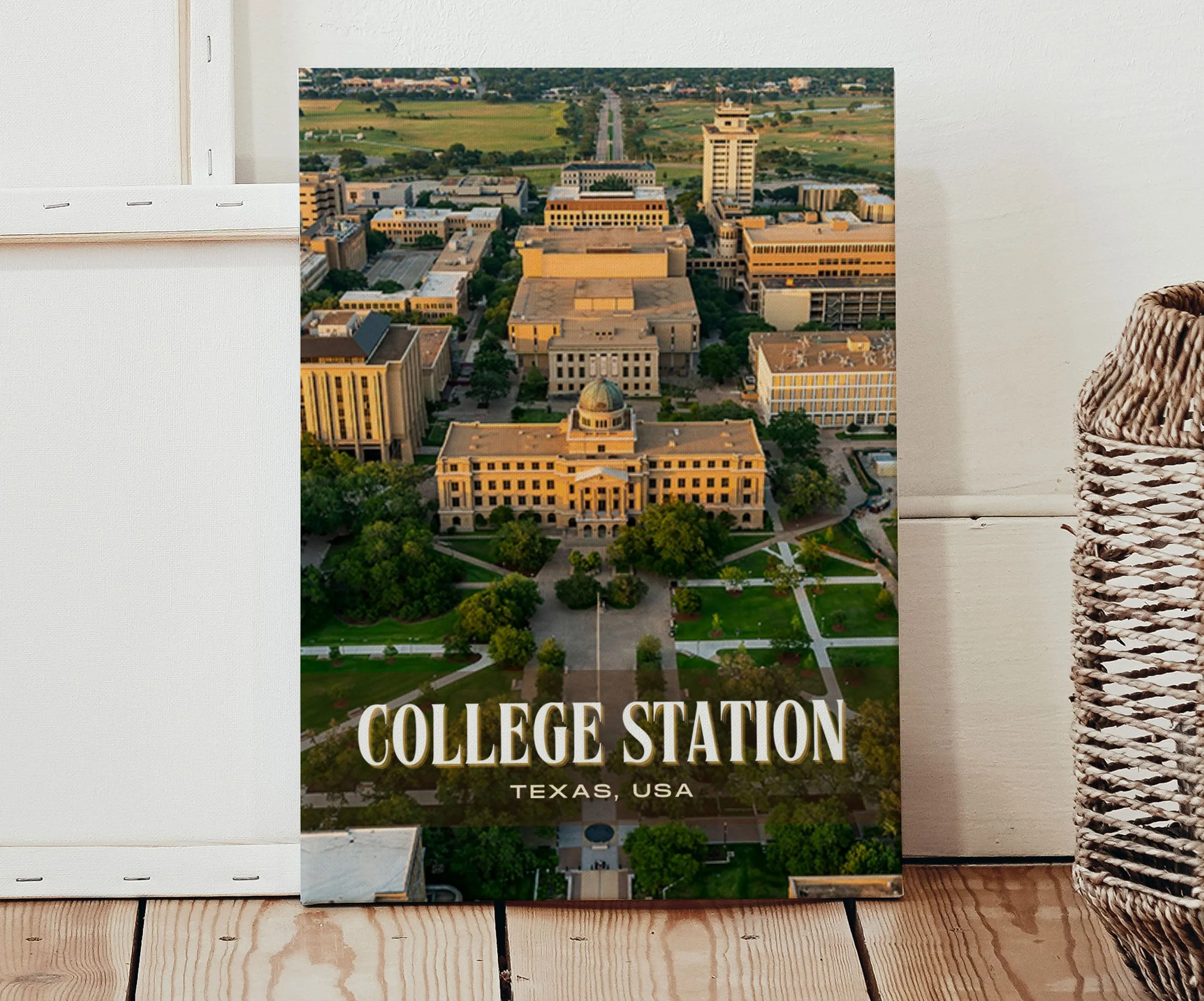 College Station Retro Wall Art, Texas, USA