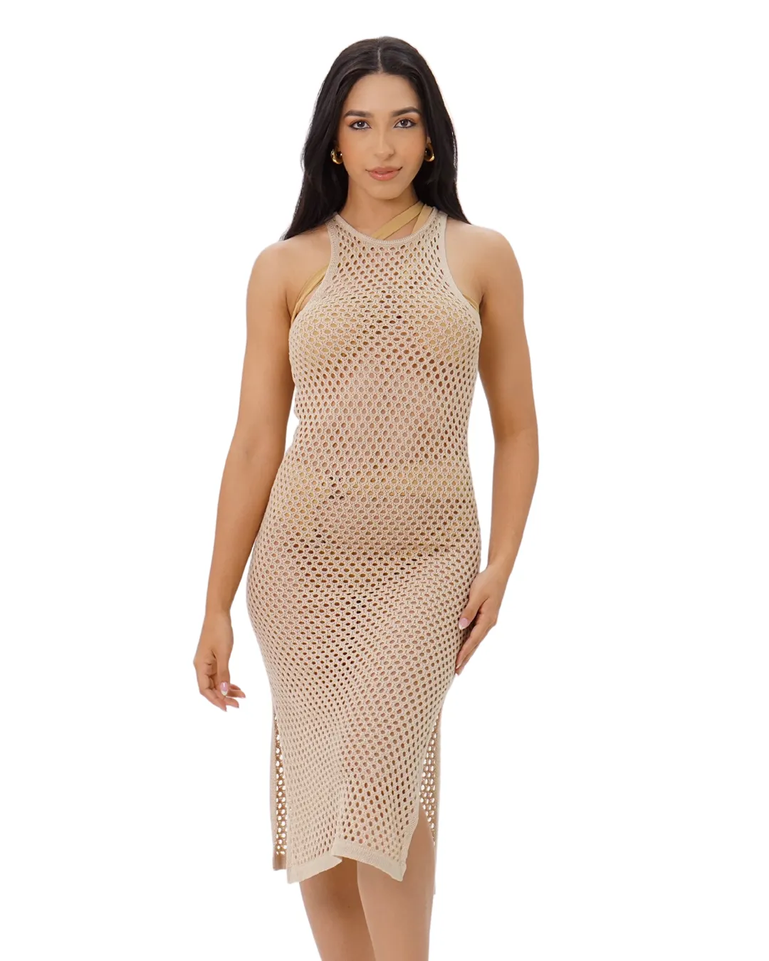 CROCHET MIDI DRESS KHAKI