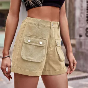 Cuffed Denim Shorts with Pockets (3 Colors)