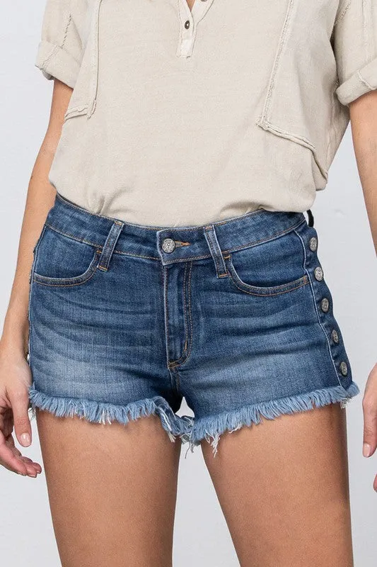 Dark Wash High Stretch Mid Rise Shorts