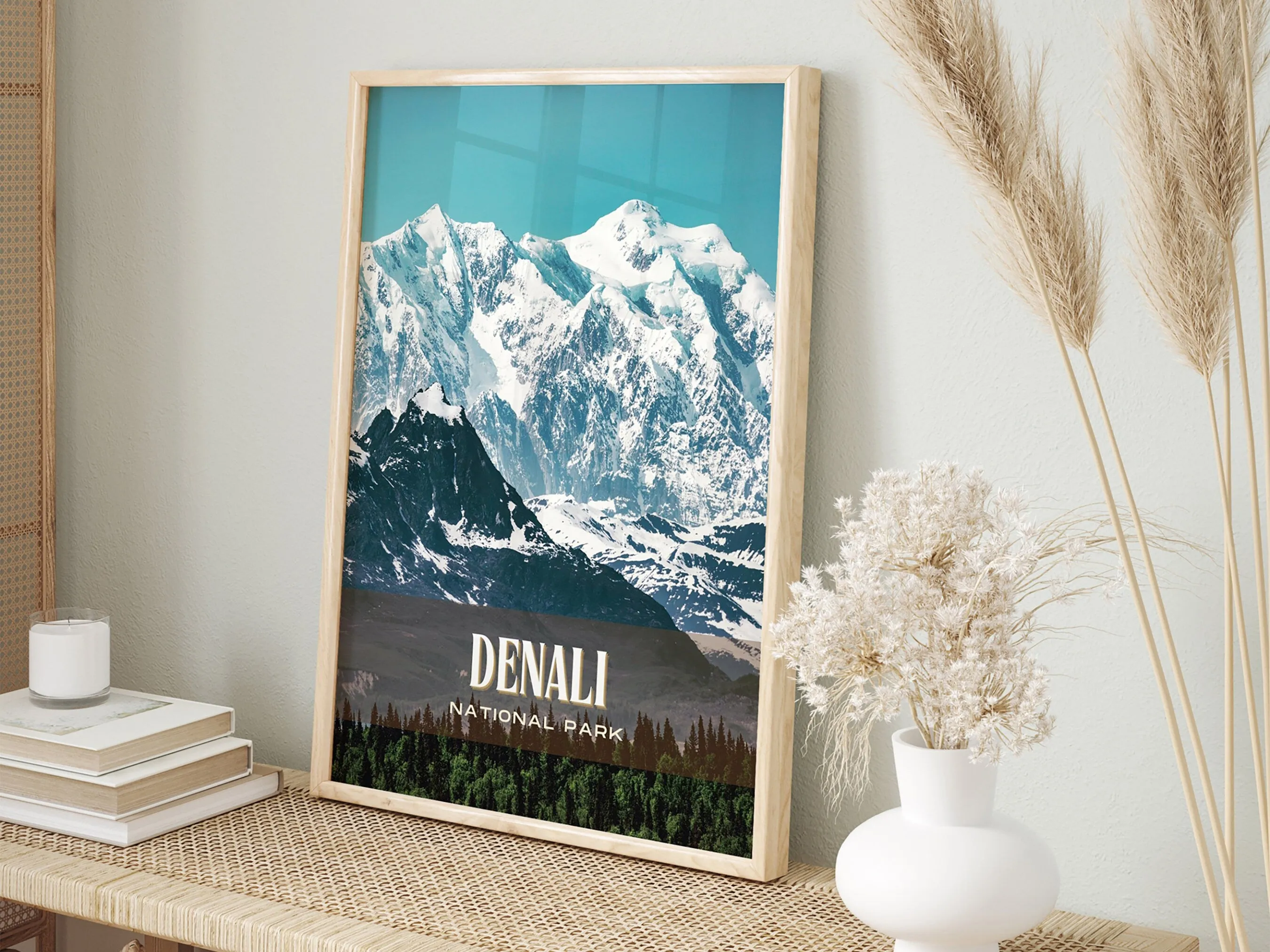 Denali National Park Retro Wall Art, Alaska, USA