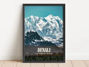 Denali National Park Retro Wall Art, Alaska, USA