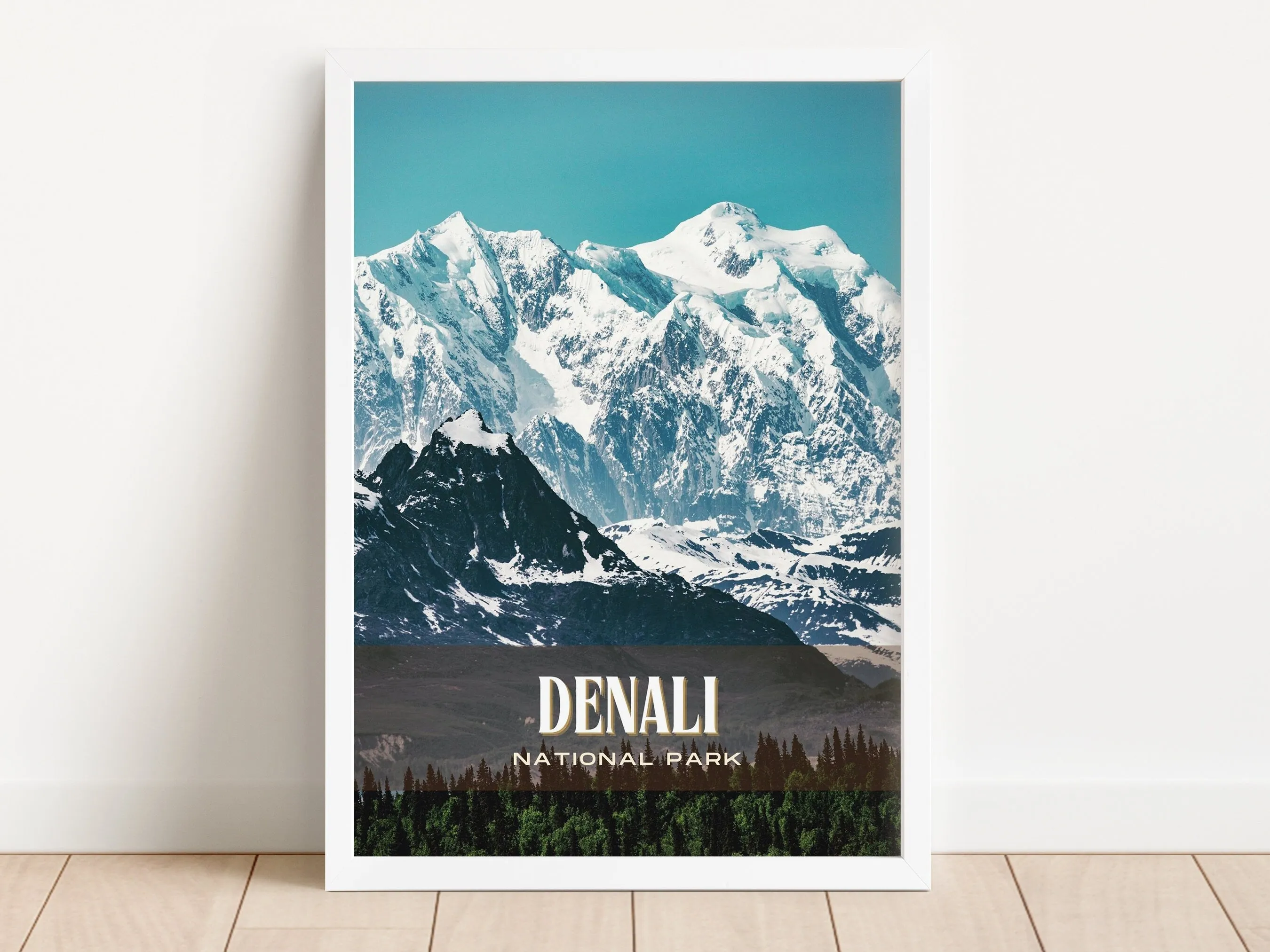 Denali National Park Retro Wall Art, Alaska, USA