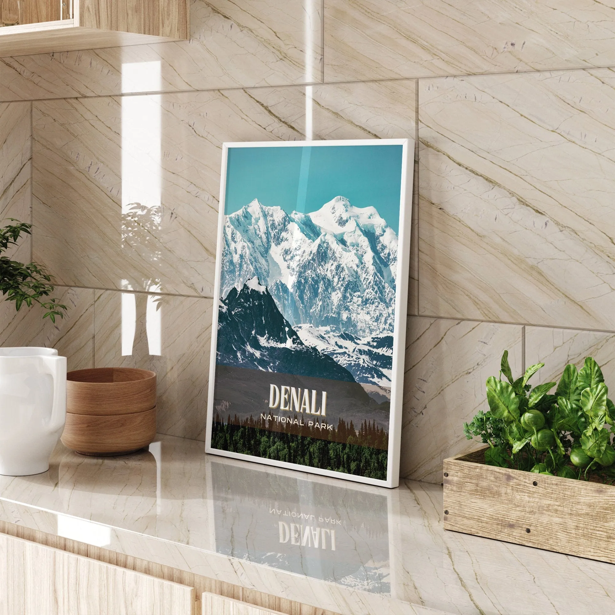 Denali National Park Retro Wall Art, Alaska, USA