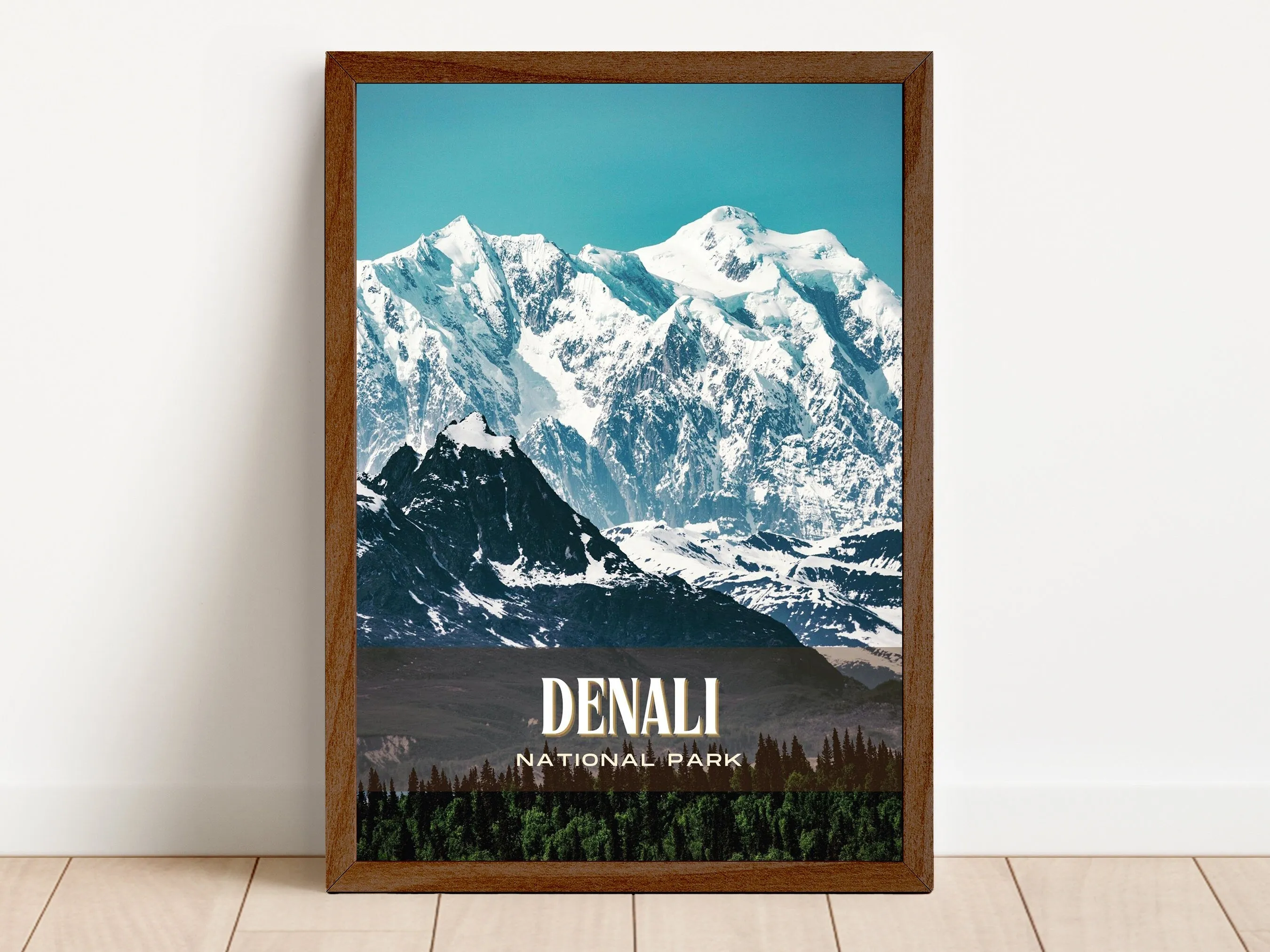 Denali National Park Retro Wall Art, Alaska, USA