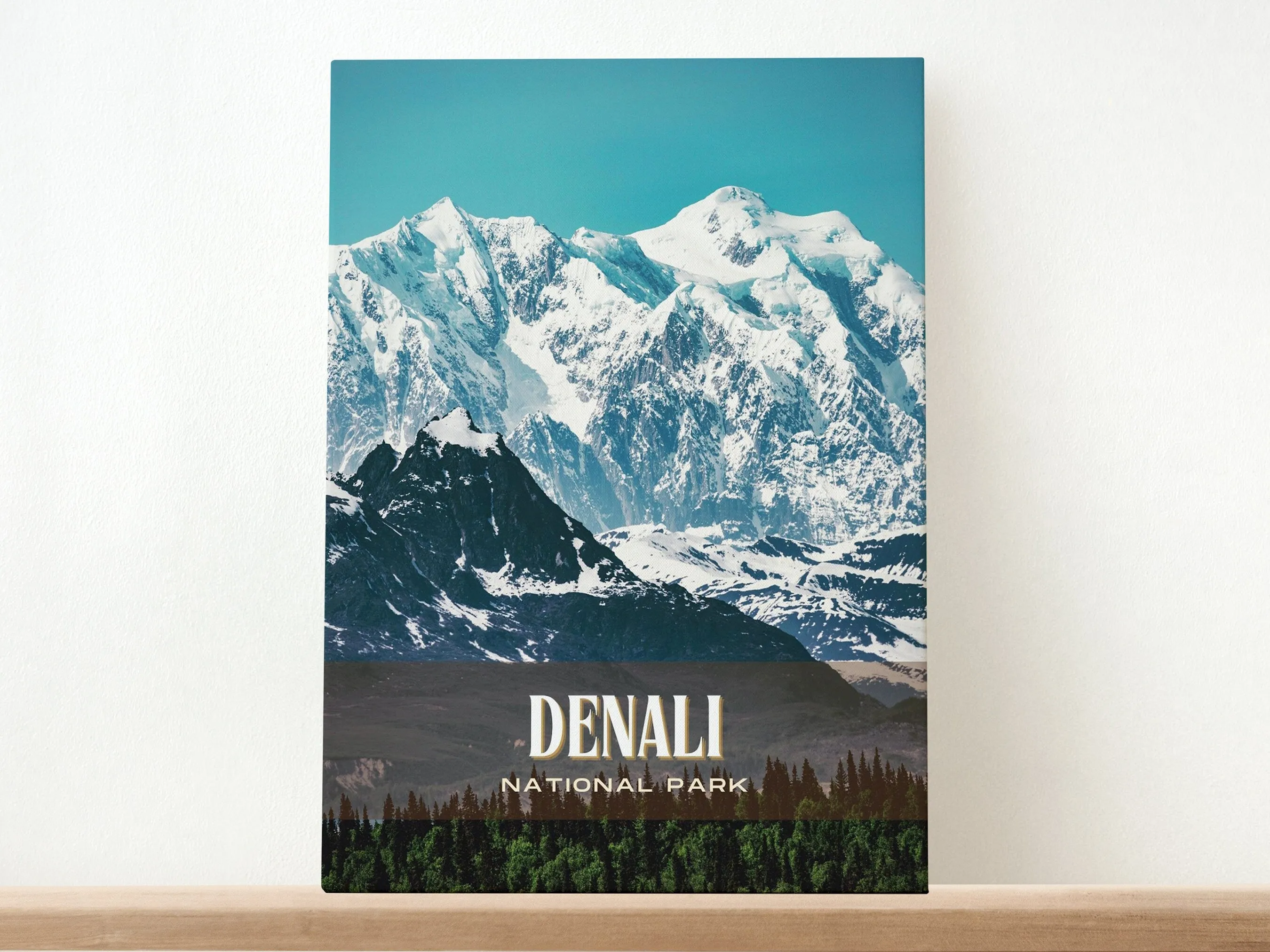 Denali National Park Retro Wall Art, Alaska, USA