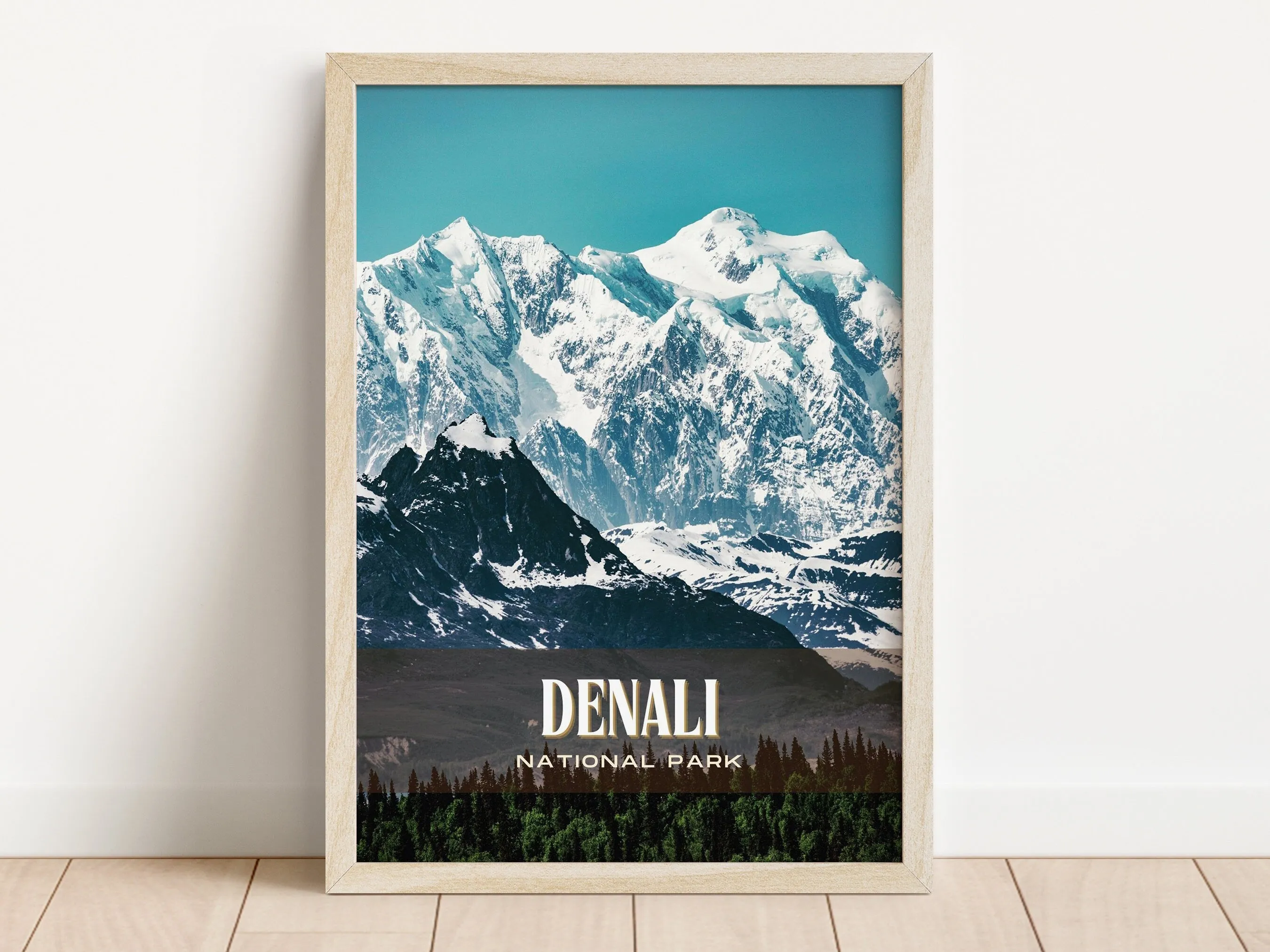 Denali National Park Retro Wall Art, Alaska, USA