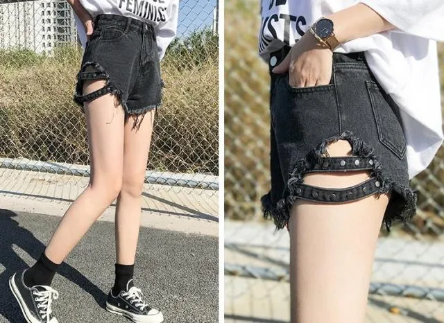 denim shorts women high waist loose jeans