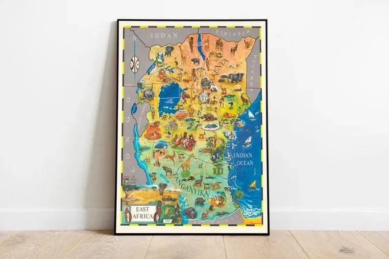 East Africa Map Poster Print| Vintage Map Wall Art