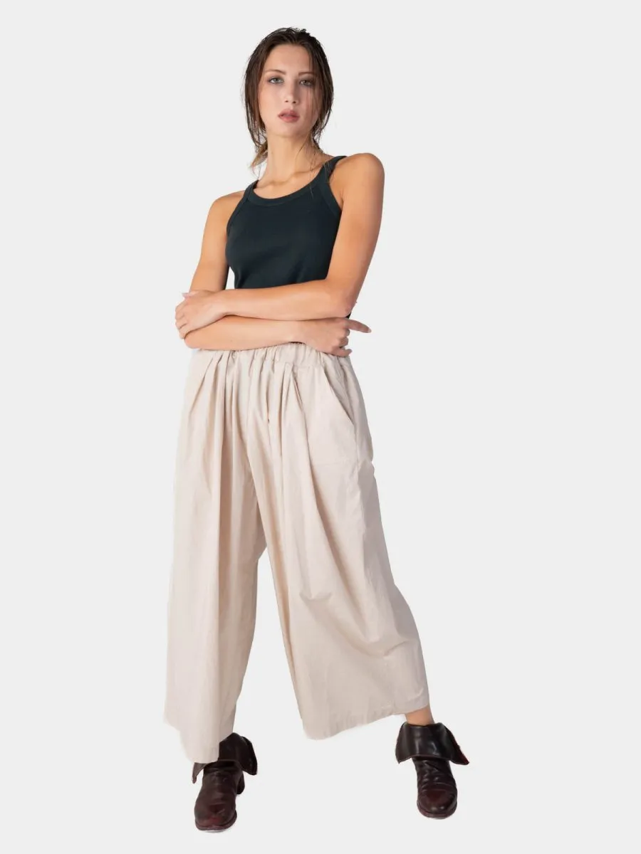 Elastic Waist Organic Cotton Cropped Palazzo Pant